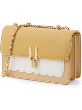 Women's Yellow Faux Leather Purses Designer Style Color-Block Crossbody Bags